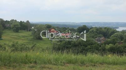 Russian village countryside landscape panning