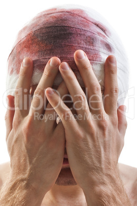 Bandage on blood wound head