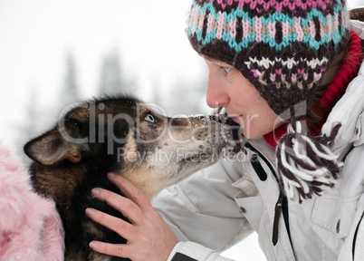 woman with husky dog