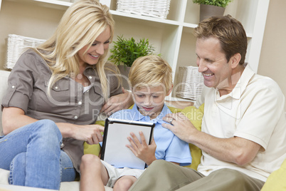 Young Family Parents & Boy Son Using Tablet Computer