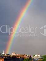 Rainbow multi color image in blue sky rain nature