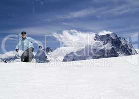 Snowboarding in high mountains