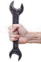 Metal wrench tool in hand