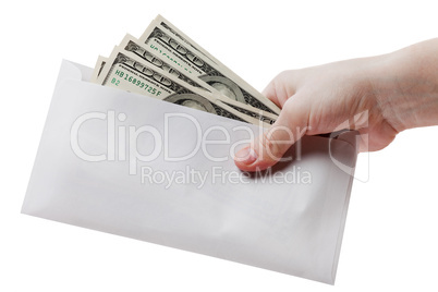 Hand holding dollar envelope