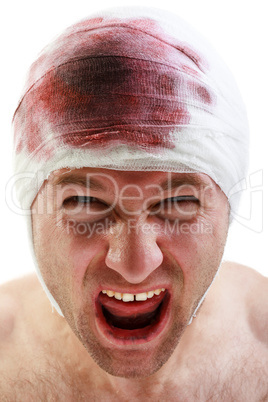 Bandage on blood wound head