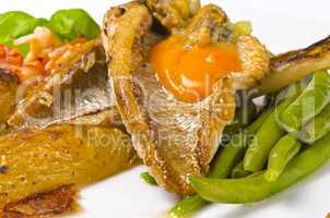 roasted dorade with seafood and french beans