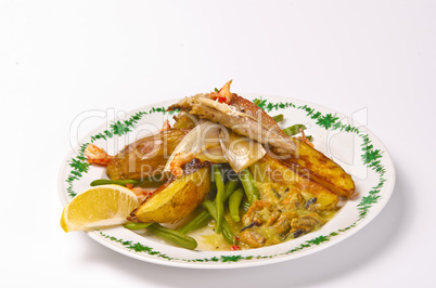 Roasted Dorade with seafood and French beans