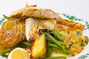 Roasted Dorade with seafood and French beans