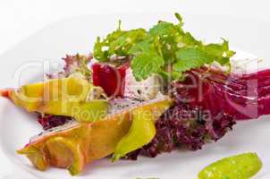 Beetroot horseradish tureen with avocado cream and Pitaya