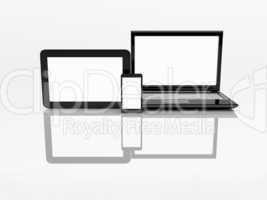 Electronics. Laptop, mobile phone and tablet pc. 3d