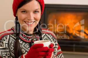 Fireplace winter christmas woman drink home