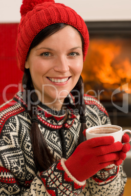 Fireplace winter christmas woman drink home