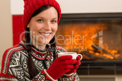 Fireplace winter christmas woman drink home