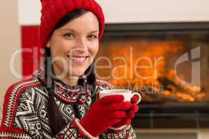 Fireplace winter christmas woman drink home