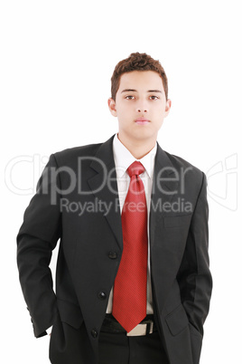 Portrait of a teenage boy in a business suit