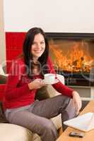 Coffee break woman hot drink at home