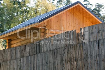 Log house structure of wood building home exterior