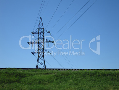 Electricity tower with power line cable on blue sky