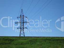 Electricity tower with power line cable on blue sky