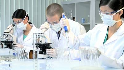 Three Research Students Working in Medical Laboratory