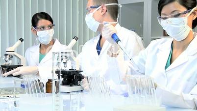 Three Student Doctors Working in Hospital Laboratory