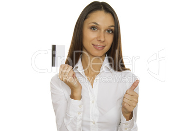 Young businesswoman holding credit card