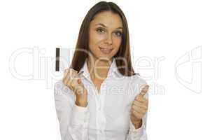 Young businesswoman holding credit card