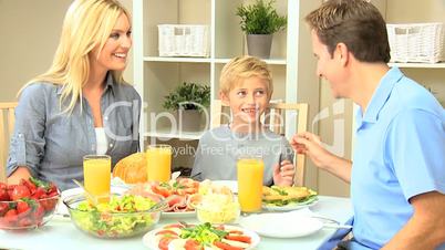 Caucasian Family Eating Healthy Lunch Together