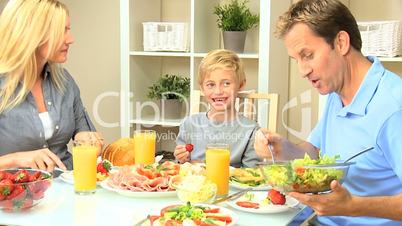 Young Caucasian Family Sharing Healthy Lunch