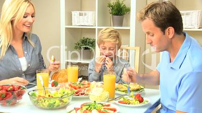 Young Caucasian Family Eating Healthy Lunch Together