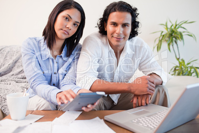 Couple paying their bills online