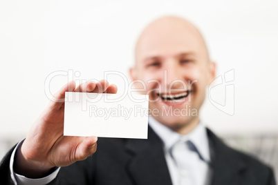 Blank card in man hand