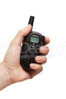 Hand holding walkie-talkie radio