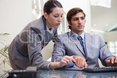 Business team working on pc together