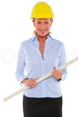 woman architect with hard hat and plan