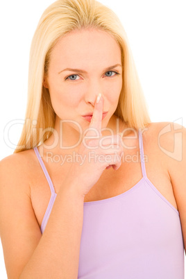 Woman with finger on her mouth silence