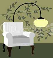 White armchair on natur background modern interior