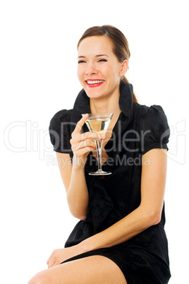 elegant young woman drinking a cocktail on white background stud