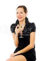 elegant young woman drinking a cocktail on white background stud