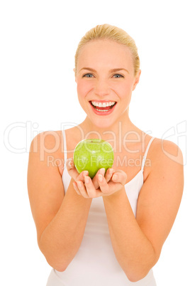 woman with green apple