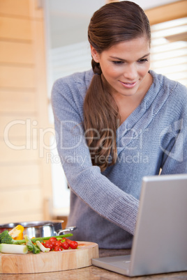 Woman looking for a recipe on the internet