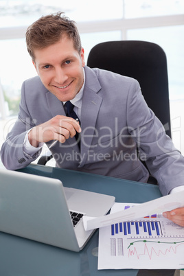 Businessman happy about market research results
