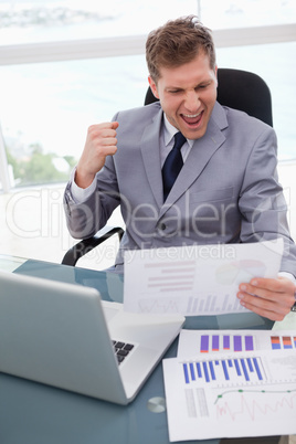 Businessman loves the result of market research