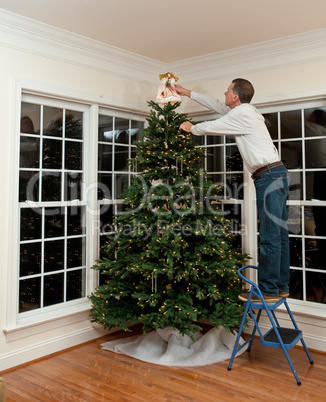 Decorated christmas tree in home