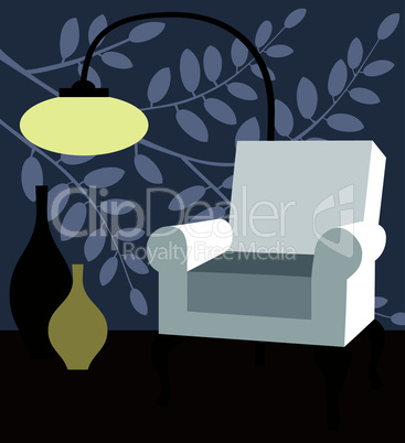 White armchair on natur blue background modern interior vector illustration
