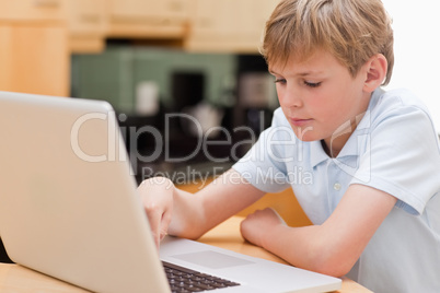 Focused boy using a laptop