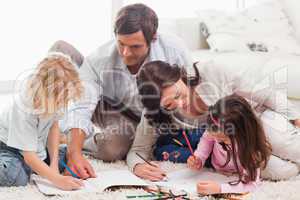 Beautiful family drawing together
