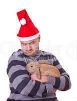 Weihnachtsmann mit Kaninchen
