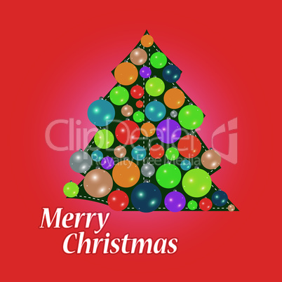 Abstract green christmas tree on red background. Vector holiday card
