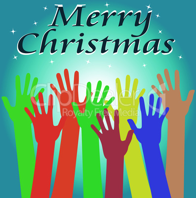 many hand and word Merry Christmas card background